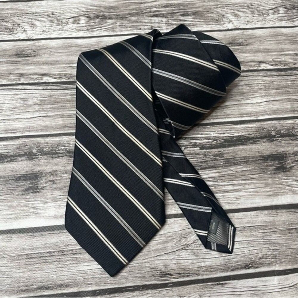 Nordstrom Men's 100% Silk Tie Black Grey White Diagonal Stripe